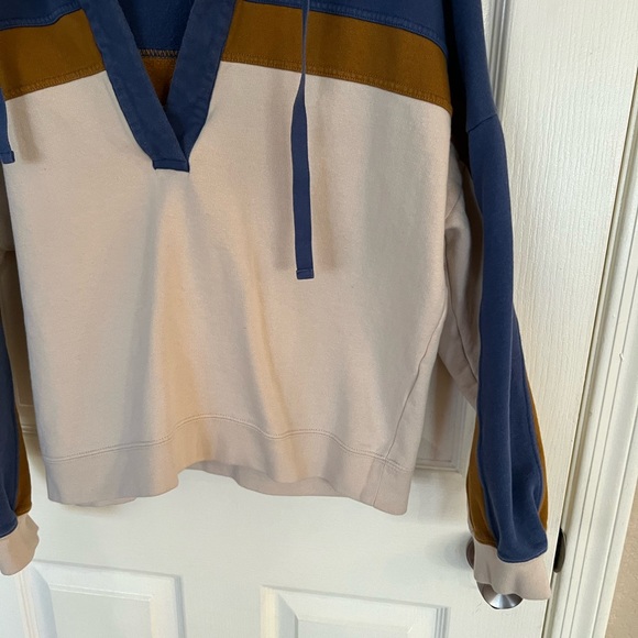 Sezane Timeo Blue and Brown Colorblock Hoodie 100% Cotton - Picture 5 of 10